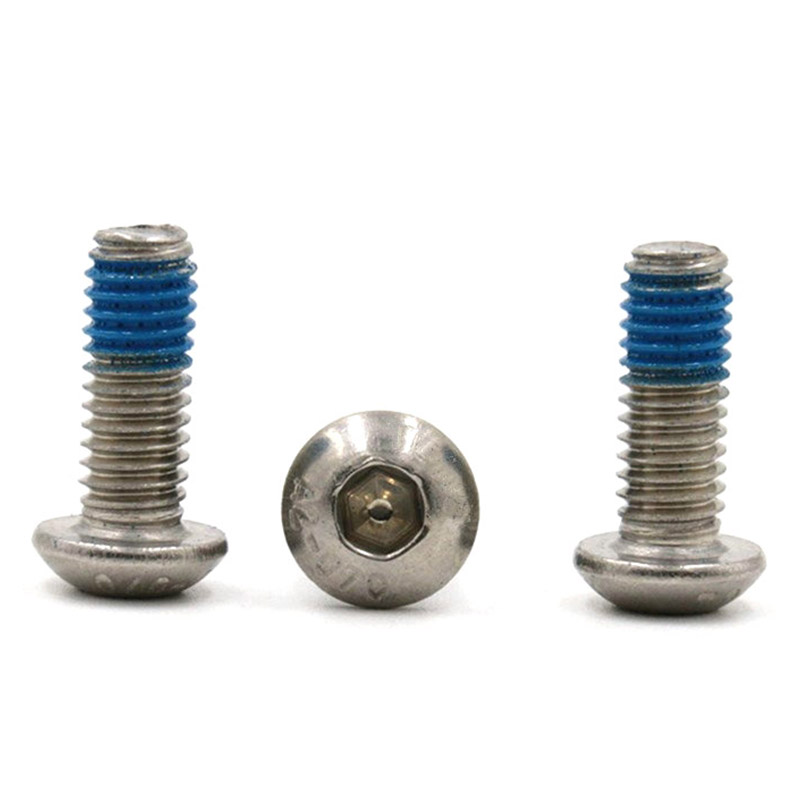 M3 paslanmaz çelik düğme başlı altıgen hsocket mini mikro vida, naylon yama ile